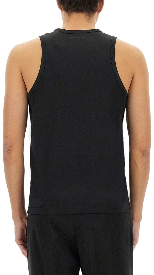 COURREGES Fitted Black Tank Top With Rounded Neckline Zwart
