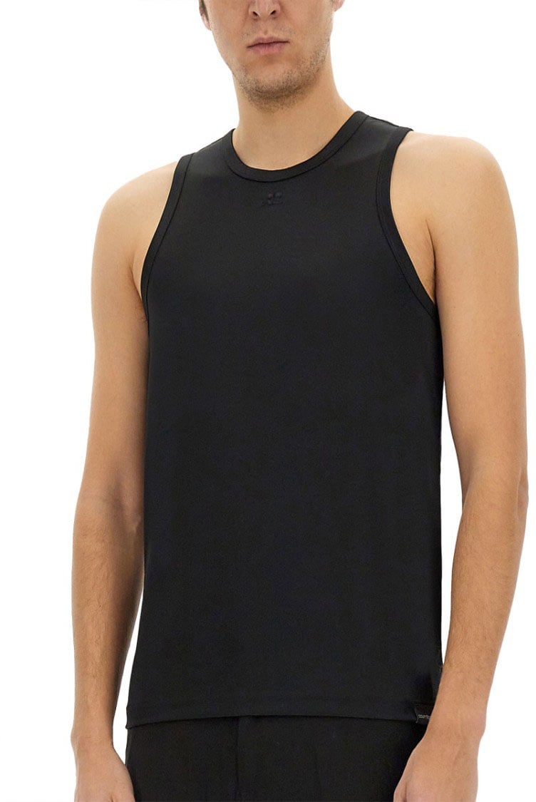 COURREGES Fitted Black Tank Top With Rounded Neckline Zwart