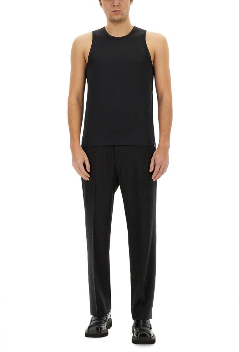 COURREGES Fitted Black Tank Top With Rounded Neckline Zwart