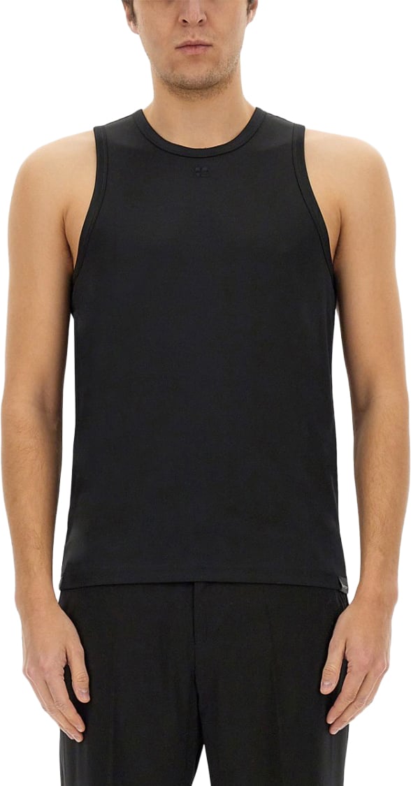 COURREGES Fitted Black Tank Top With Rounded Neckline Zwart