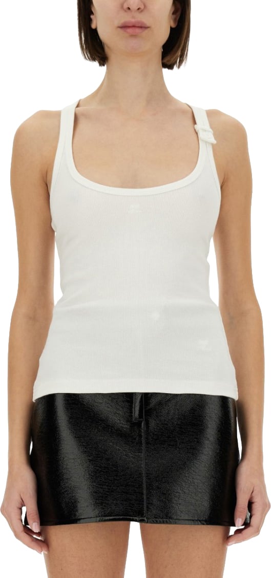 COURREGES Ribbed White Tank Top Wit
