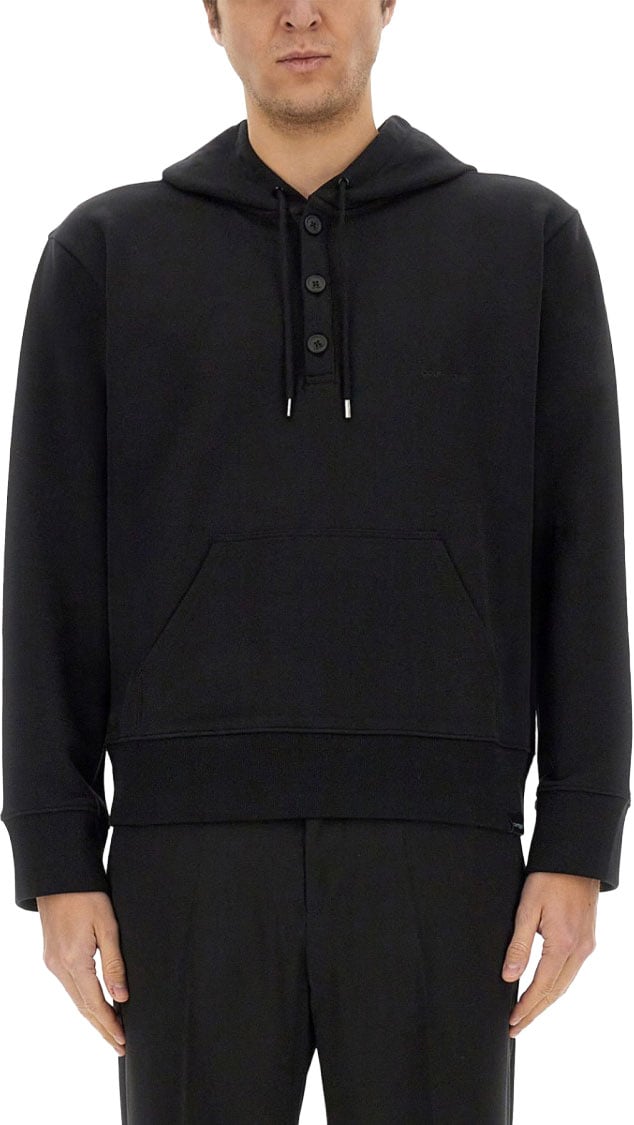 COURREGES Relaxed Black Hoodie With Drawstring Hood Zwart