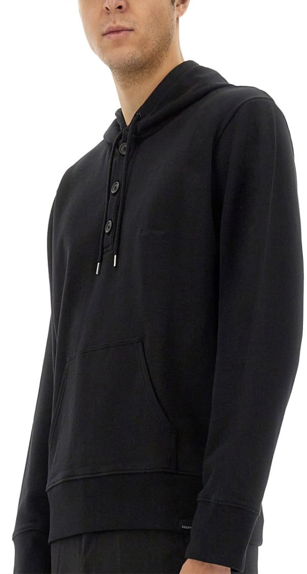 COURREGES Relaxed Black Hoodie With Drawstring Hood Zwart
