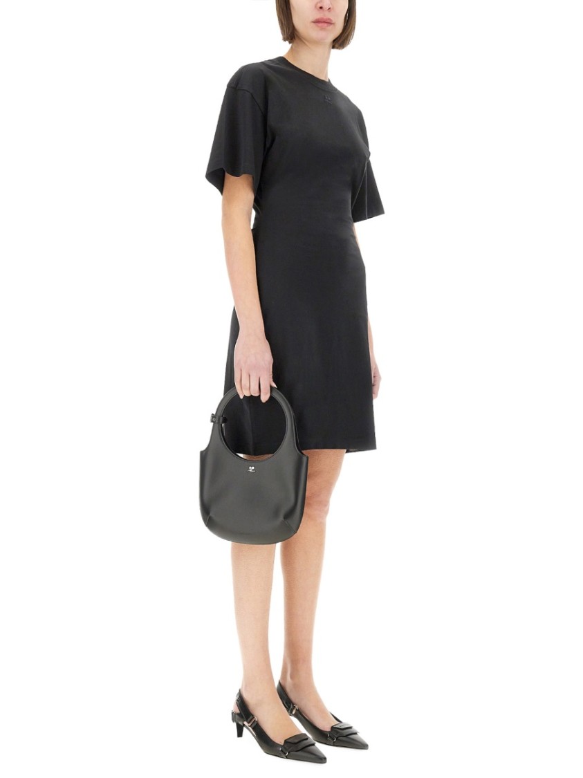 COURREGES Short Cotton Dress Zwart