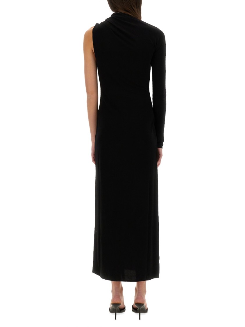 COURREGES Long One-Shoulder Dress Zwart
