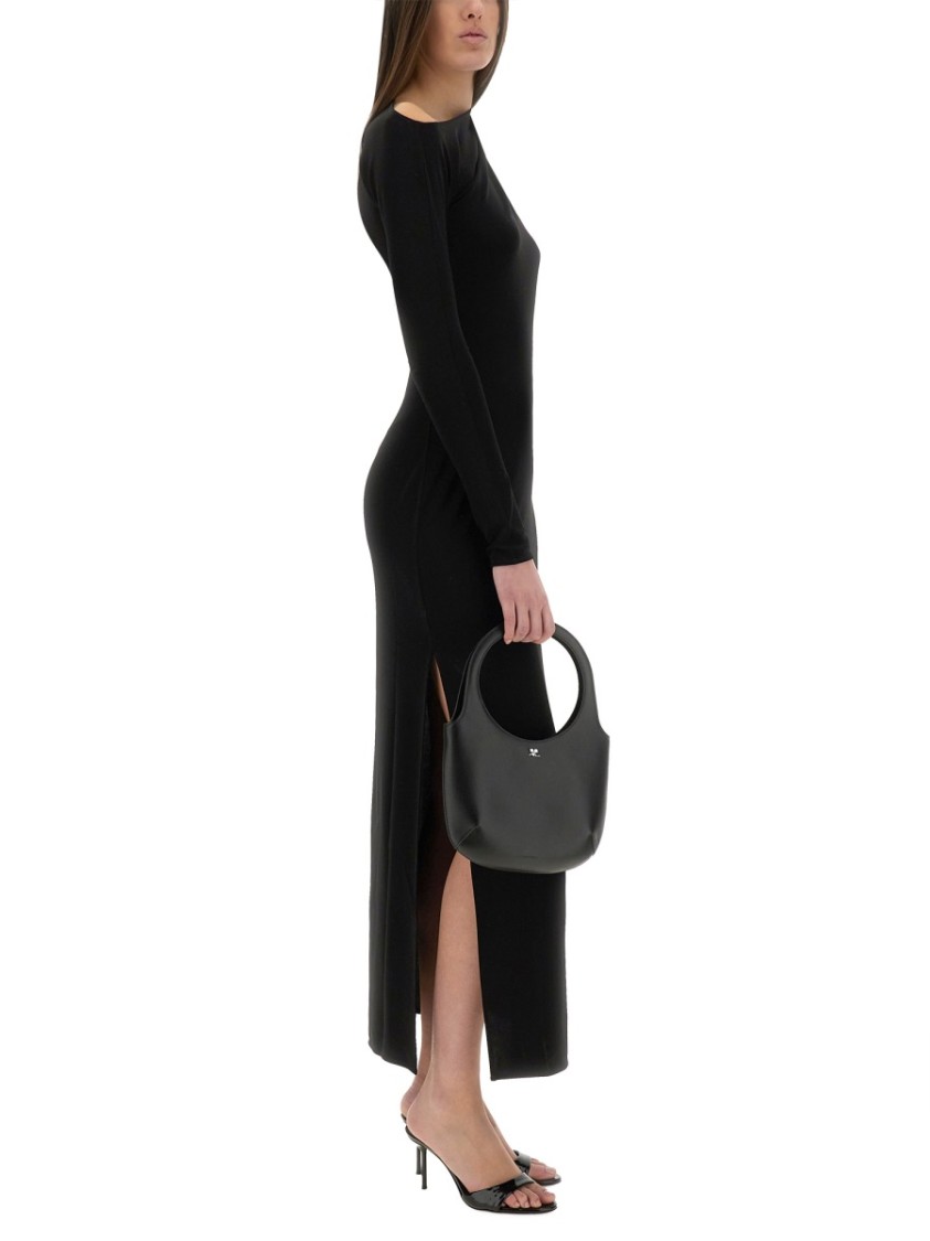 COURREGES Long One-Shoulder Dress Zwart