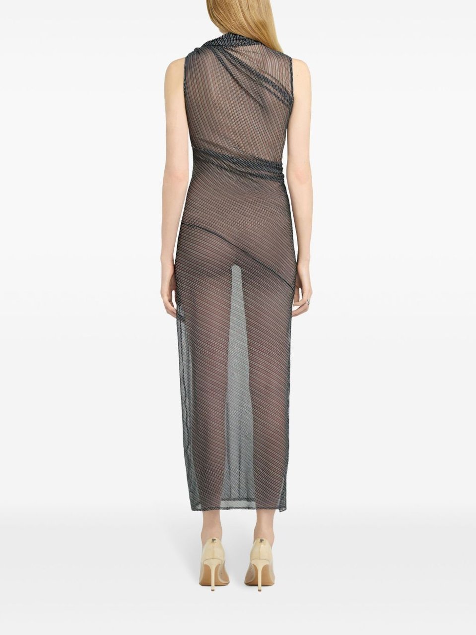 COURREGES Midi Dress with Sheer Diagonal Stripe Grijs