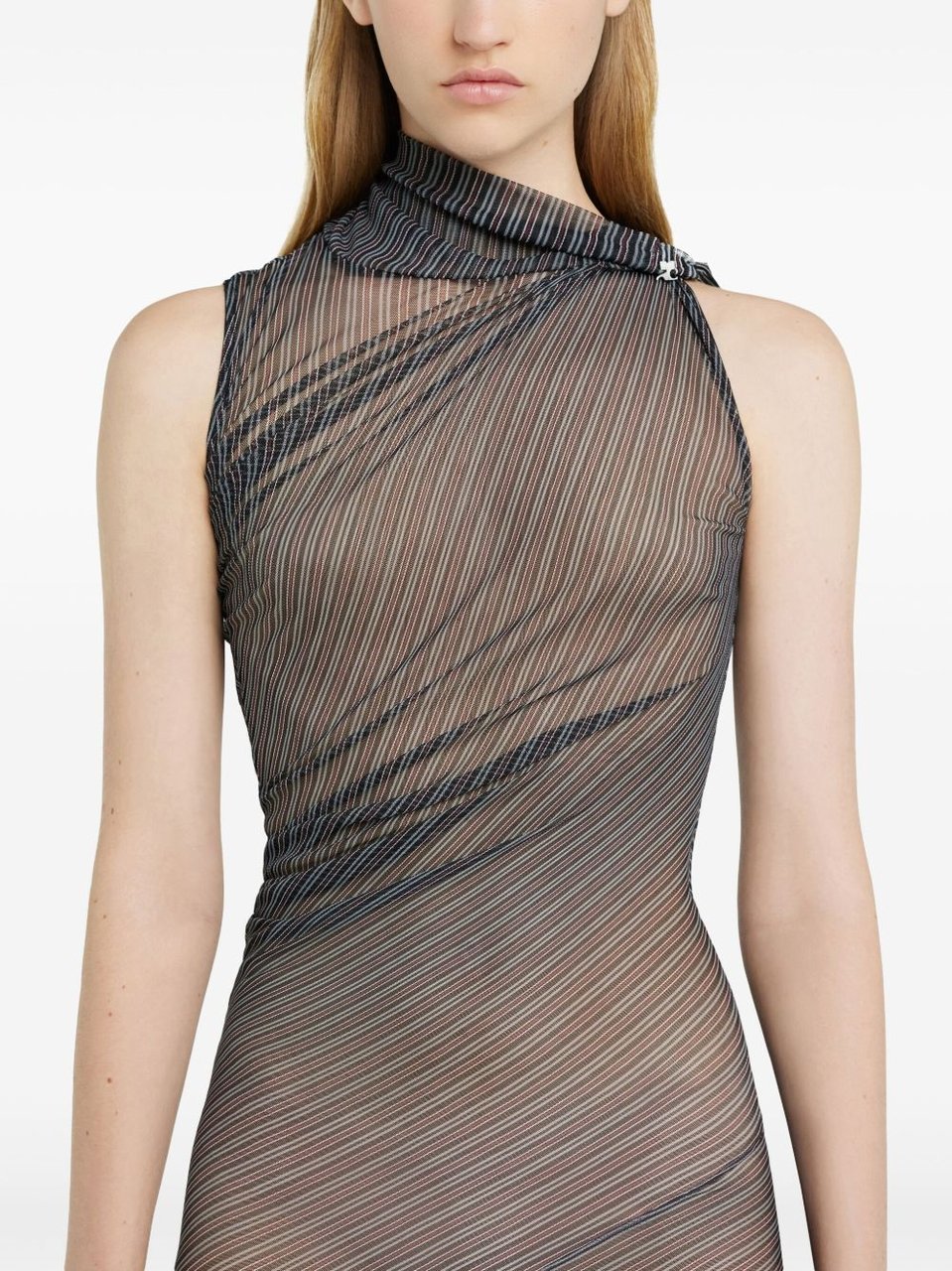 COURREGES Midi Dress with Sheer Diagonal Stripe Grijs