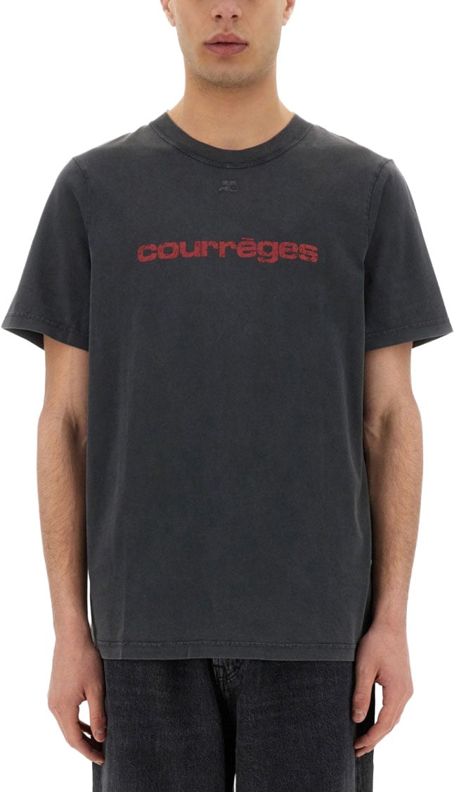 COURREGES Crew Neck Grey T-Shirt Zwart