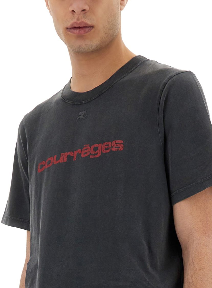 COURREGES Crew Neck Grey T-Shirt Zwart