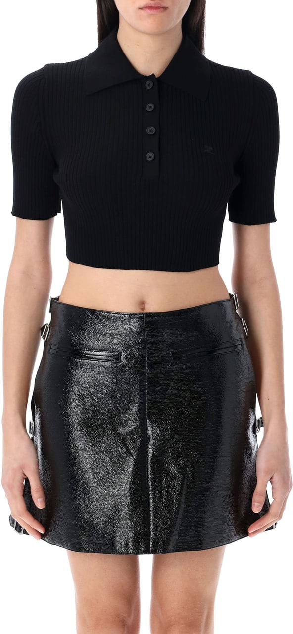 COURREGES Polo Knit Rib Nero Zwart