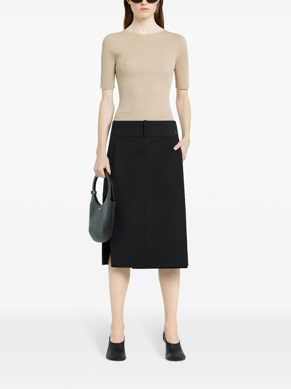 COURREGES Ribbed Knit Sweater Neutraal