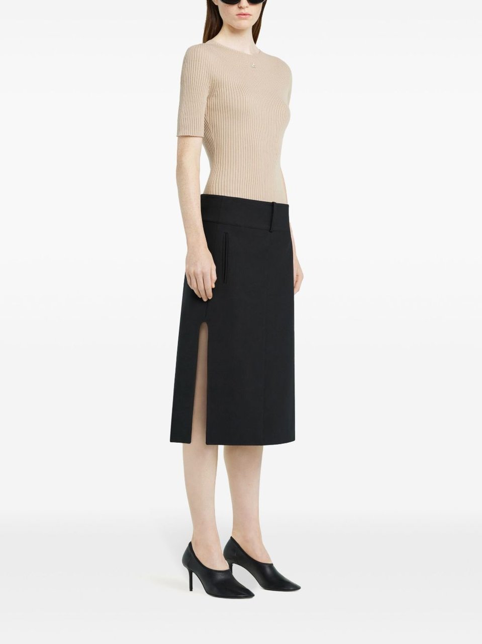 COURREGES Ribbed Knit Sweater Neutraal