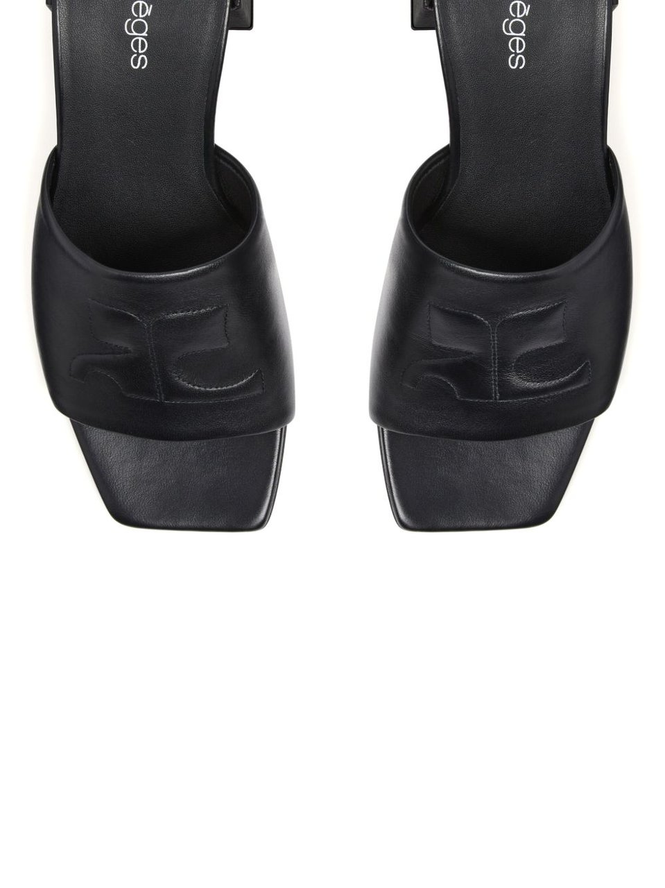 COURREGES Square Open Toe Black Sandals Zwart