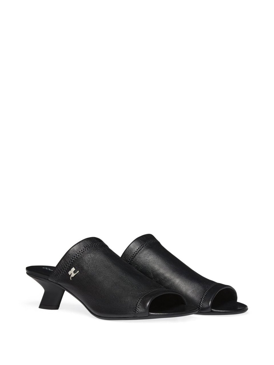 COURREGES Sculpted Heel Peep Toe Sandals Zwart