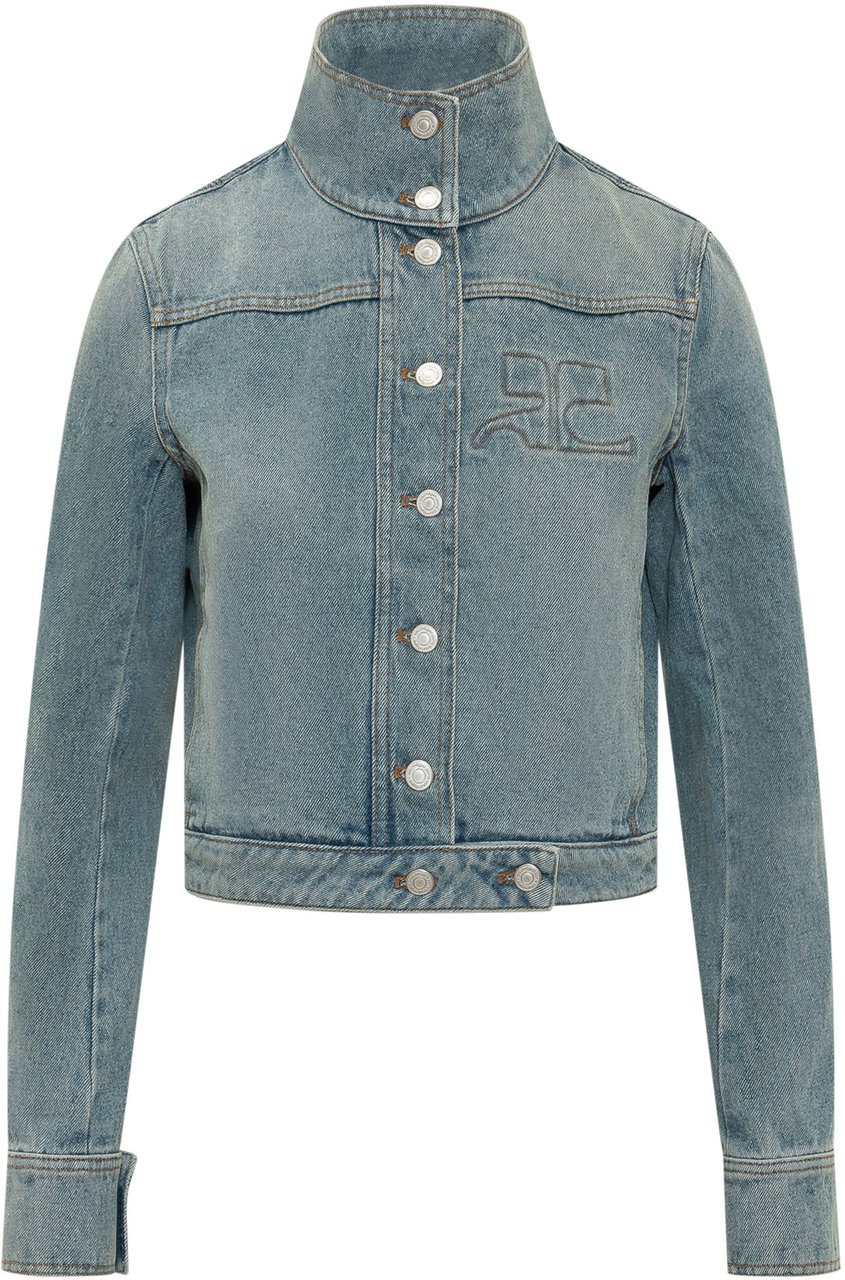 COURREGES Giacca in Denim con Collo Alto Blauw