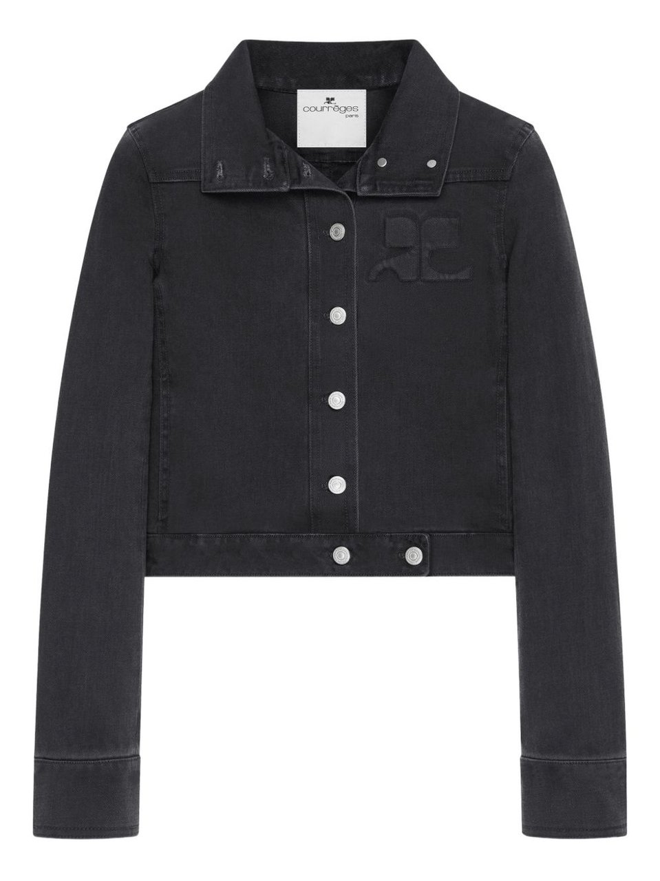 COURREGES Cropped Jacket with High Collar and Metallic Buttons Zwart