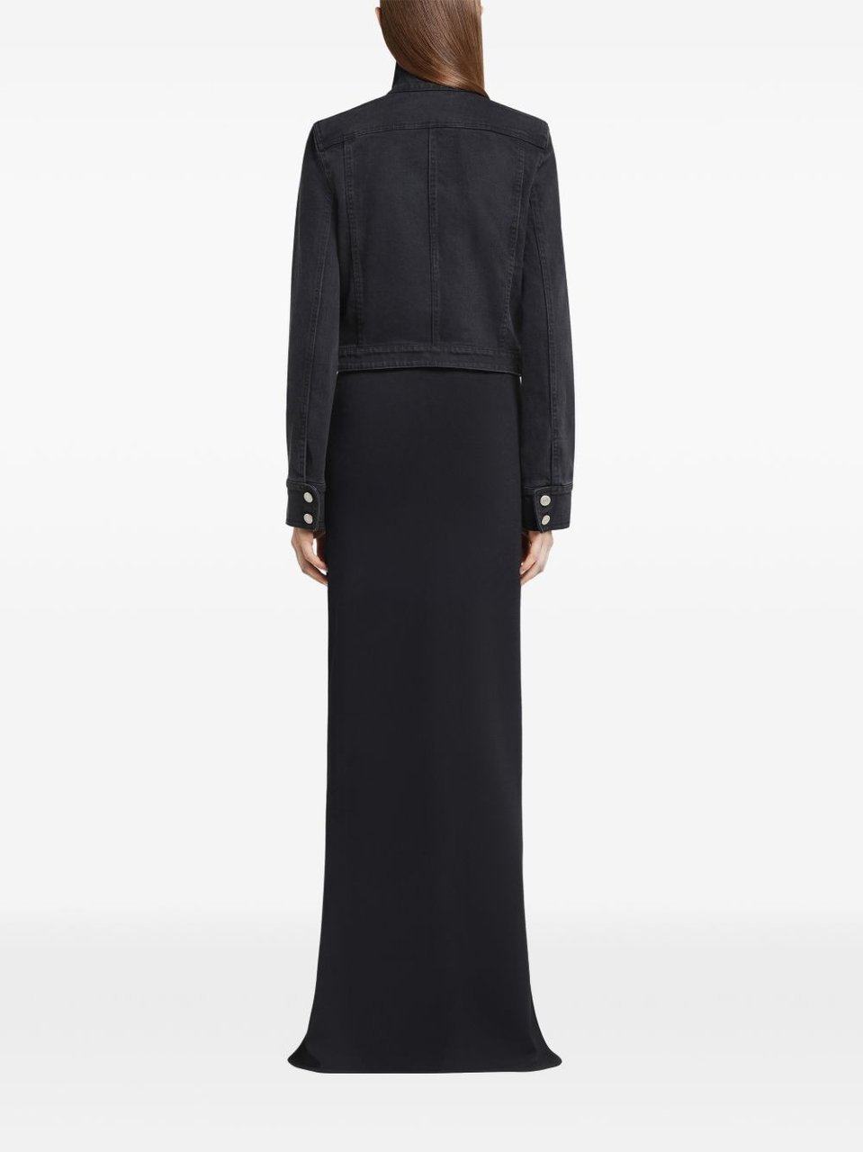 COURREGES Cropped Jacket with High Collar and Metallic Buttons Zwart