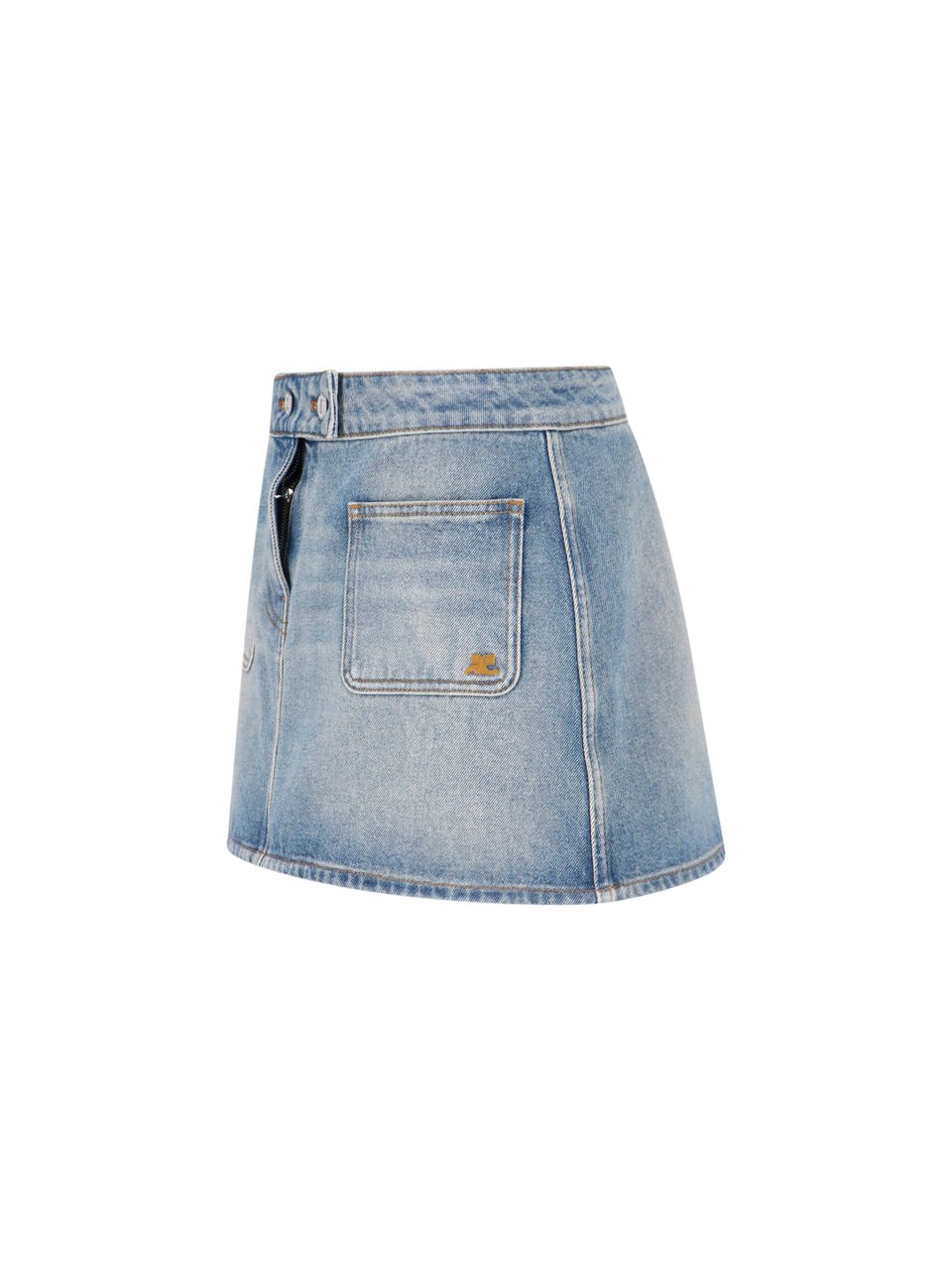 COURREGES Blue Low-Rise Embroidered Mini Denim Skirt Blauw