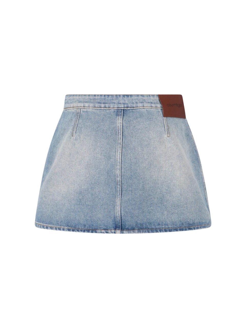 COURREGES Blue Low-Rise Embroidered Mini Denim Skirt Blauw