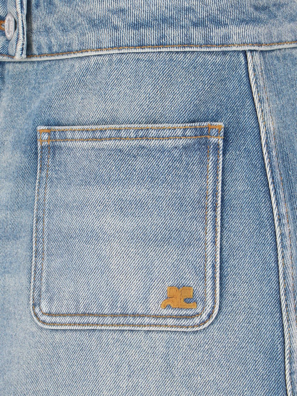 COURREGES Blue Low-Rise Embroidered Mini Denim Skirt Blauw