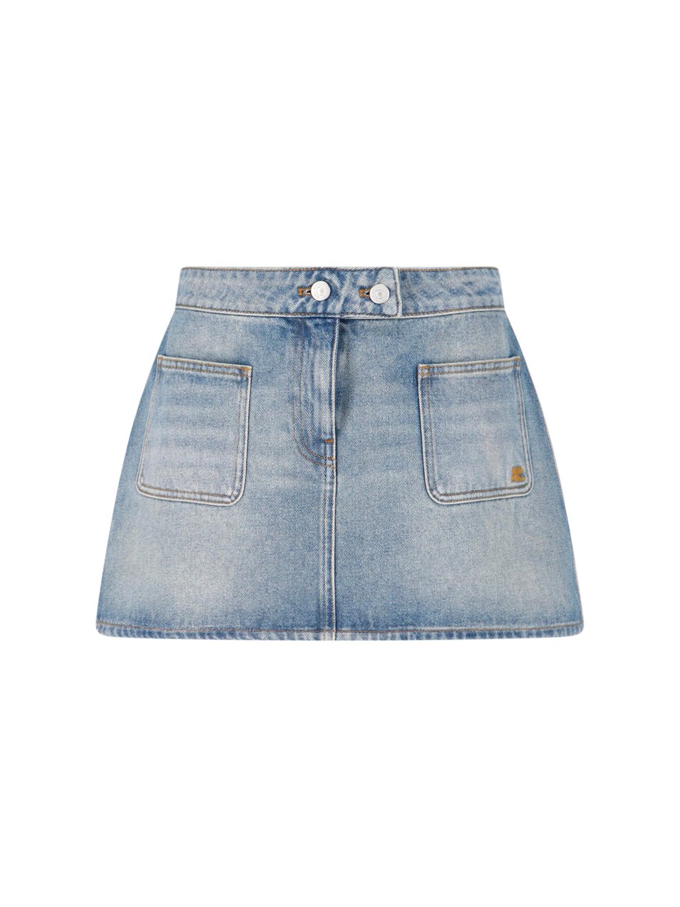 COURREGES Blue Low-Rise Embroidered Mini Denim Skirt Blauw