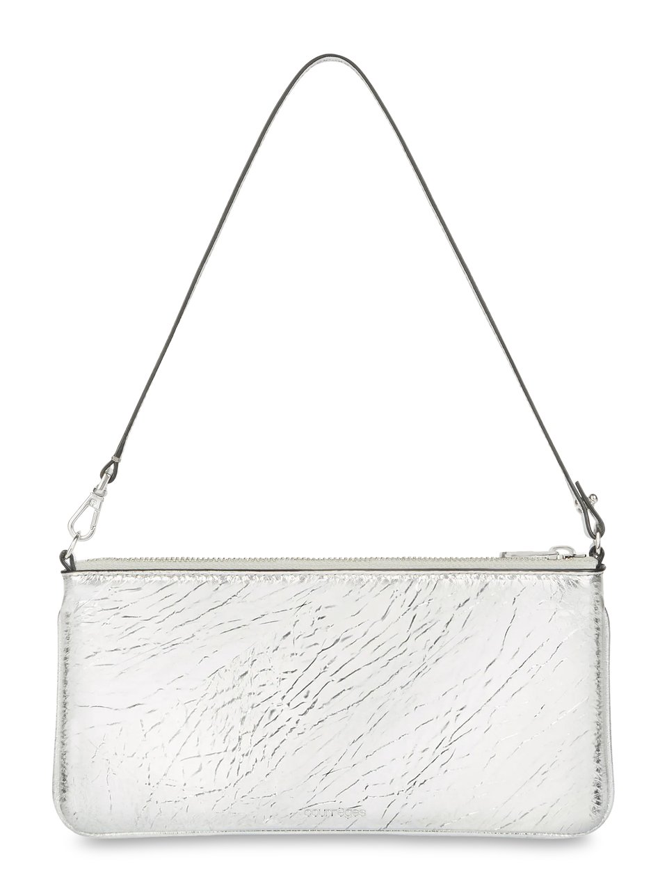 COURREGES Rectangular Zipped Pouch in Crinkled Silver Leather Wit