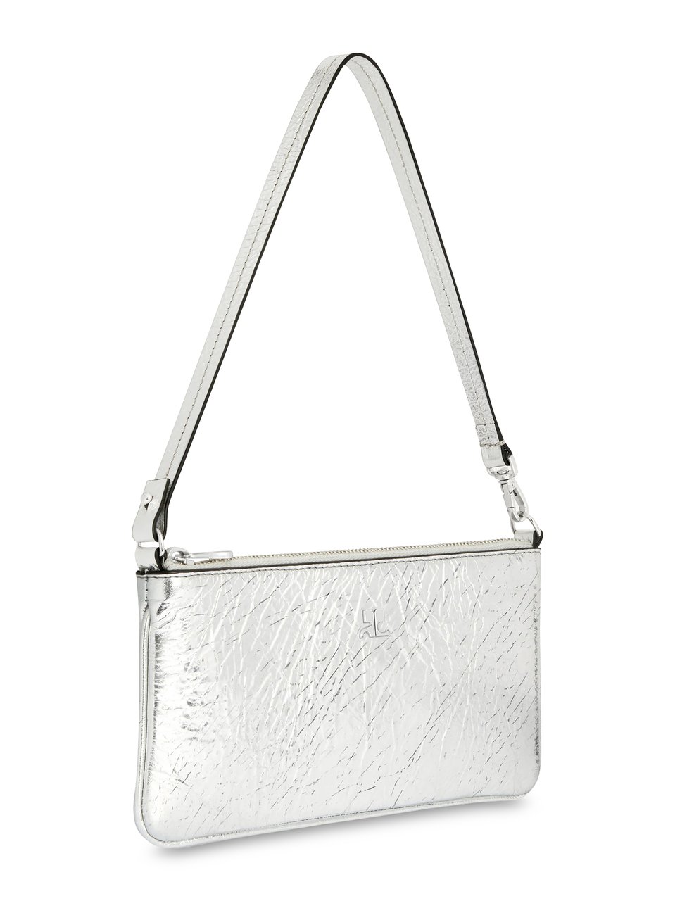 COURREGES Rectangular Zipped Pouch in Crinkled Silver Leather Wit