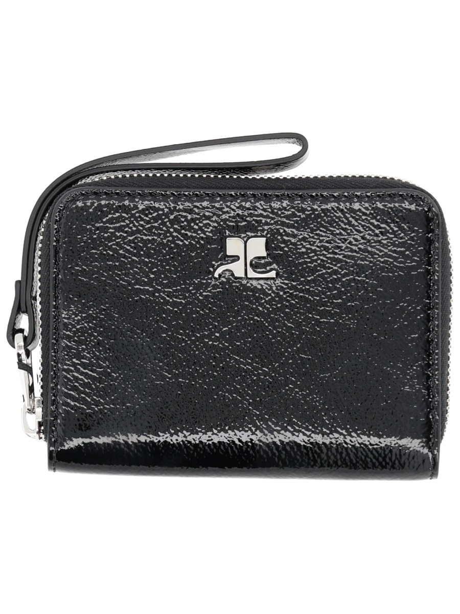 COURREGES Black Naplack Glossy Textured Leather Wallet Zwart