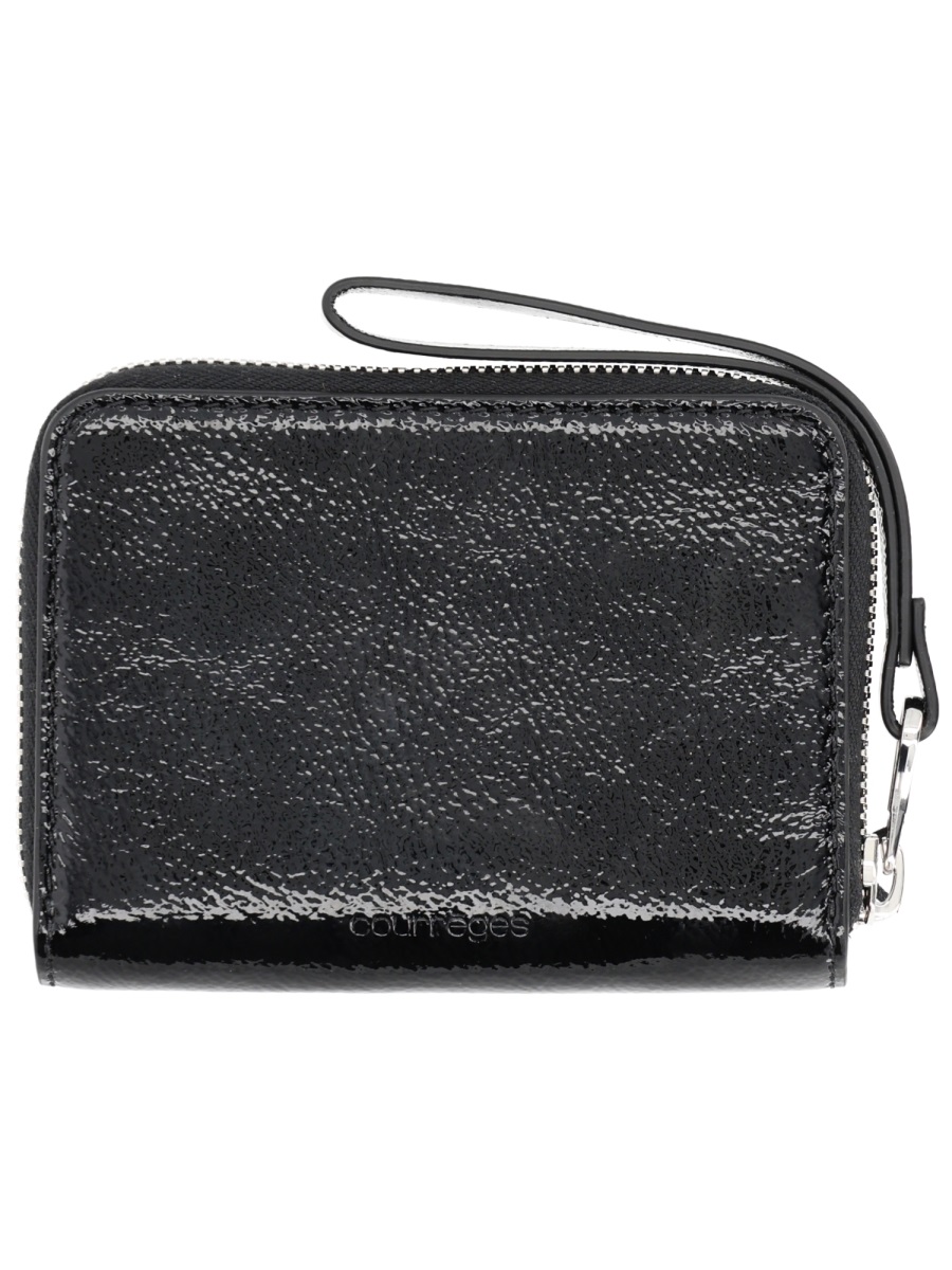 COURREGES Black Naplack Glossy Textured Leather Wallet Zwart