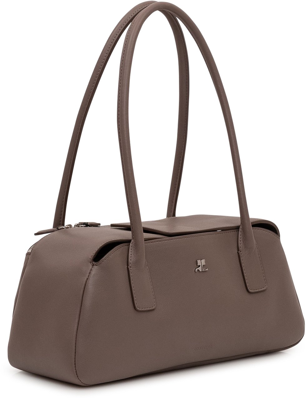 COURREGES Borsa a Mano in Pelle con Doppio Manico Taupe
