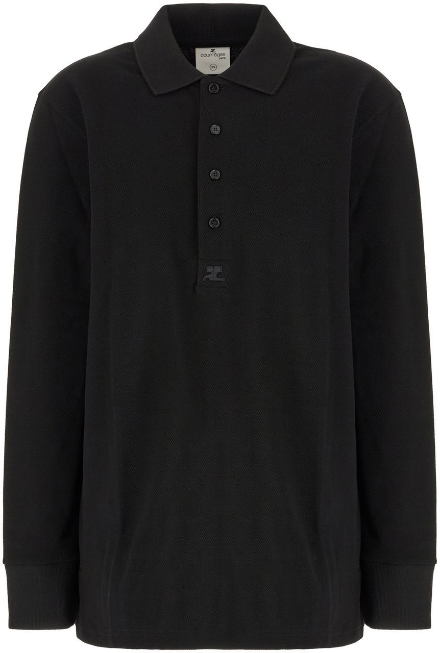 Courreges Black piquet oversized polo shirt Zwart