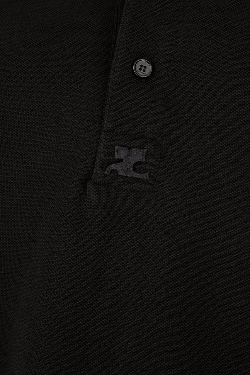 Courreges Black piquet oversized polo shirt Zwart