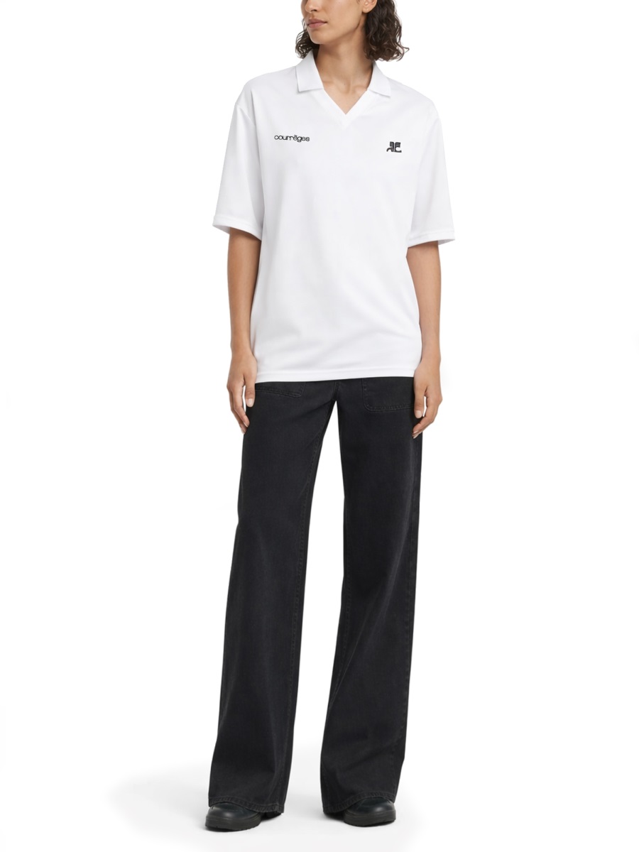 COURREGES Oversized Relaxed Fit Logo Polo Shirt Wit