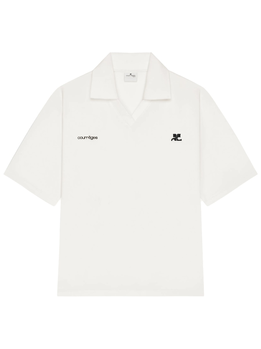 COURREGES Oversized Relaxed Fit Logo Polo Shirt Wit