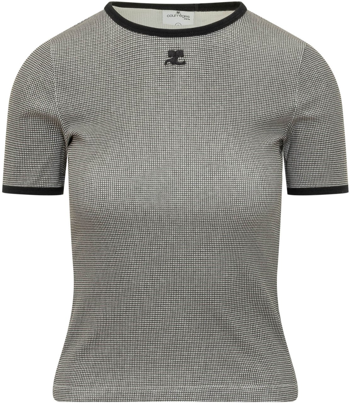 COURREGES T-shirt Pied de Poule con Profili a Contrasto Grijs