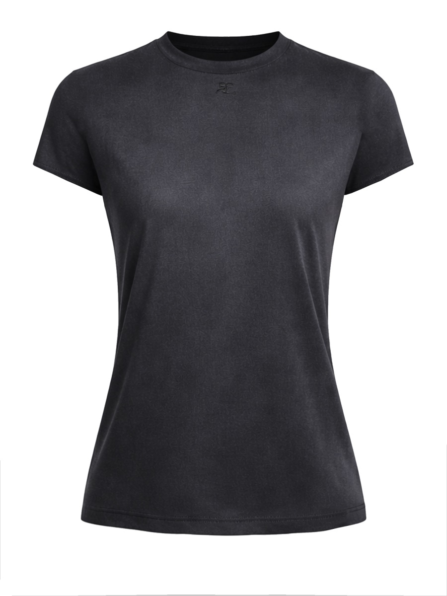 COURREGES Solarized Cotton Center Seam T-Shirt Zwart