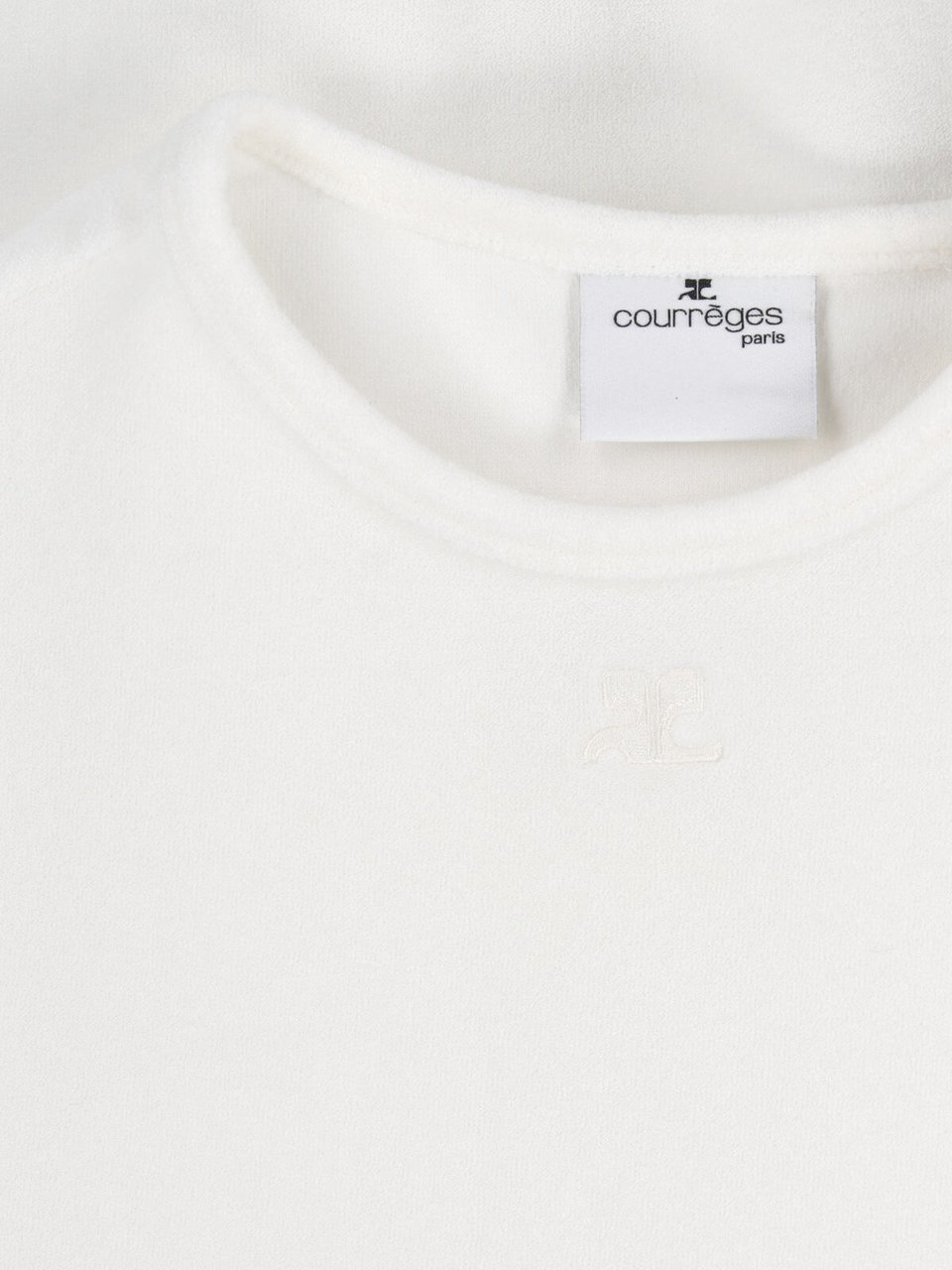COURREGES White Baby Spongy Embroidered Viscose T-Shirt Wit
