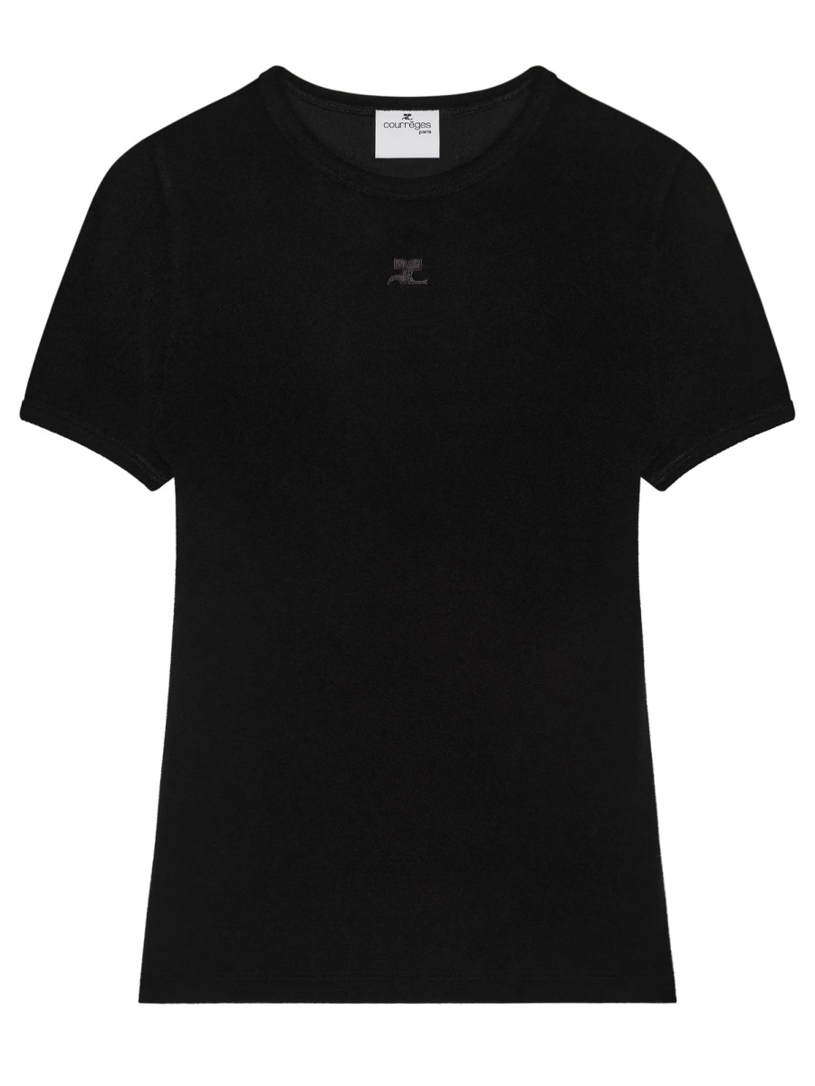 COURREGES Neutral Baby Spongy Cropped Viscose-Blend T-Shirt Zwart