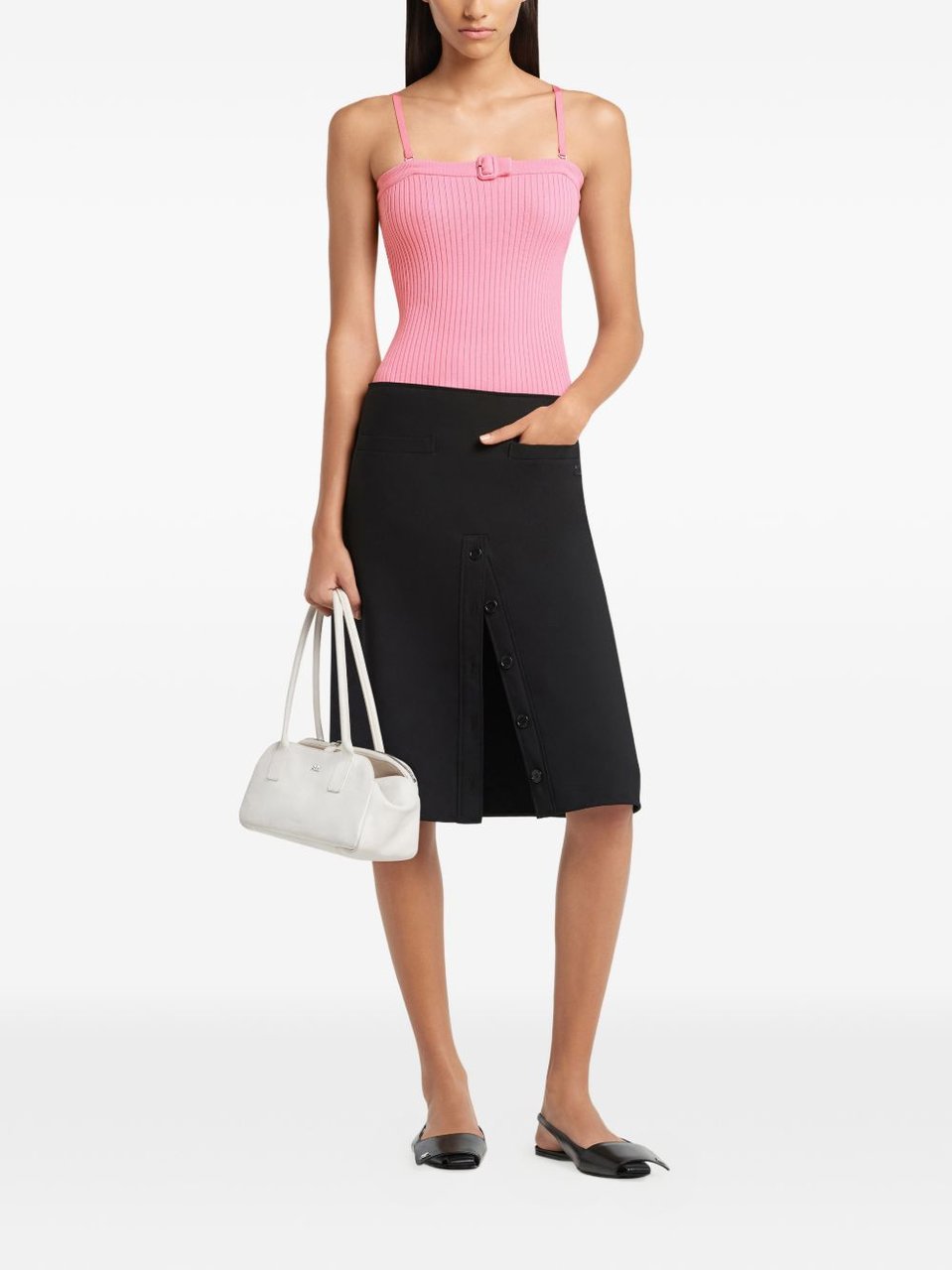 COURREGES Fitted Ribbed Knit Top with Adjustable Straps Roze