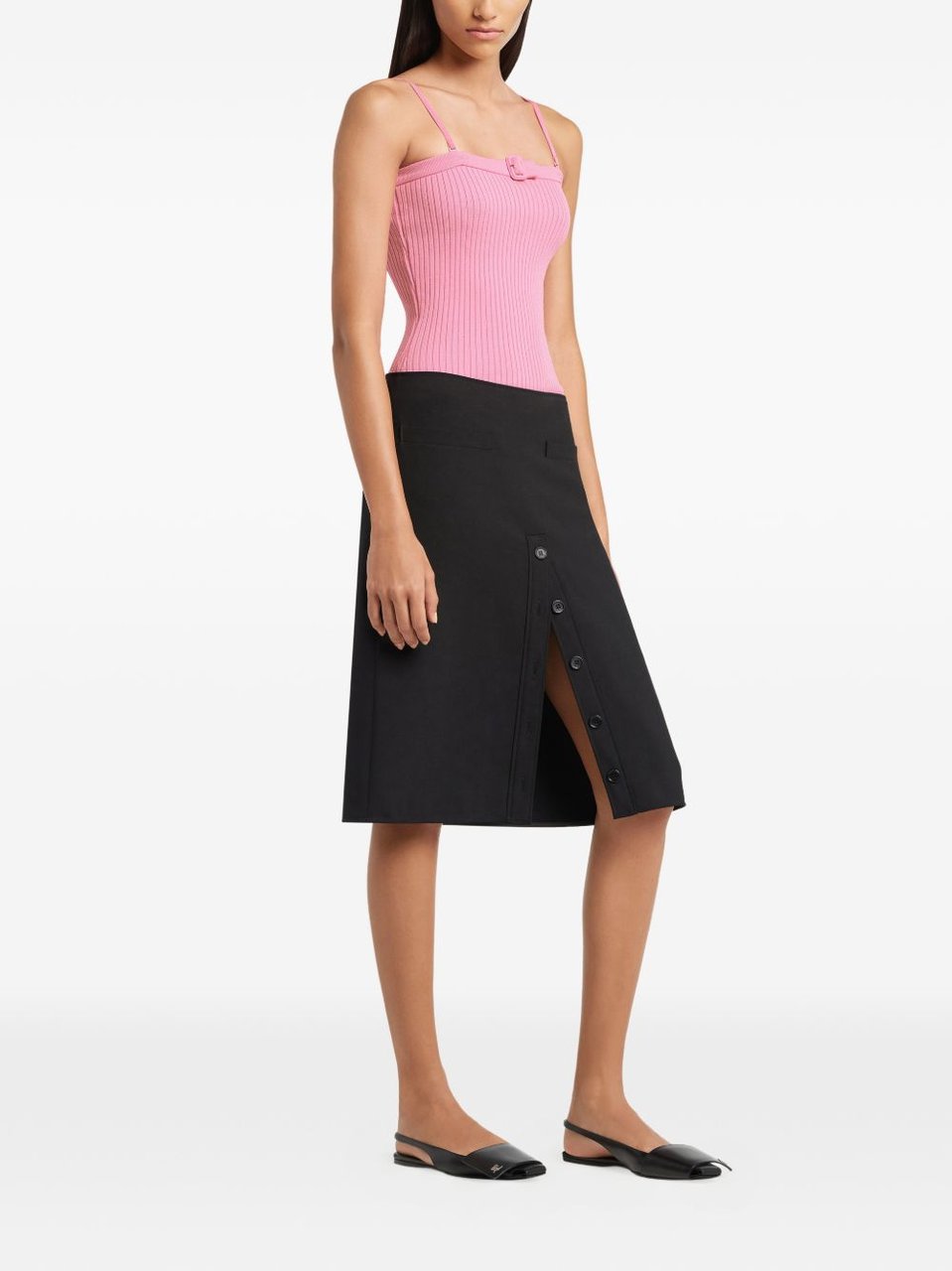 COURREGES Fitted Ribbed Knit Top with Adjustable Straps Roze