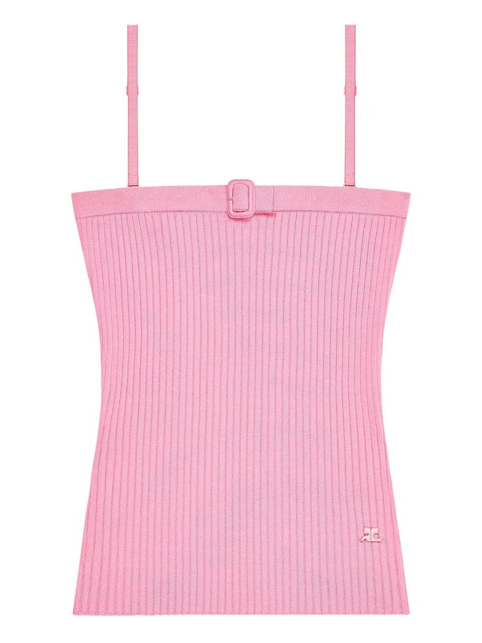 COURREGES Fitted Ribbed Knit Top with Adjustable Straps Roze