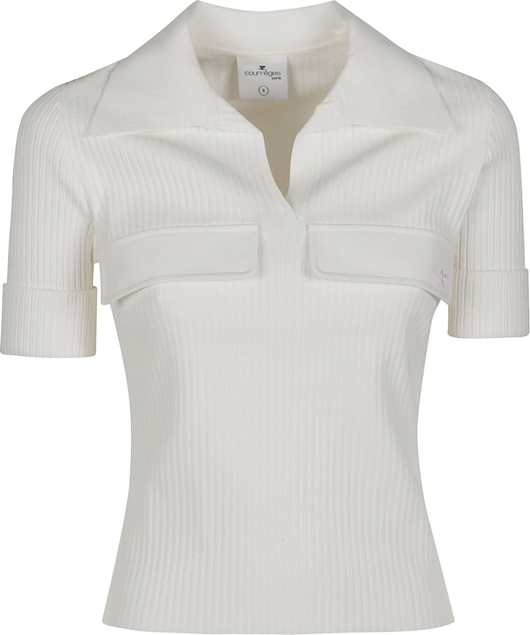 COURREGES Short Sleeve Polo Neck Top White Wit