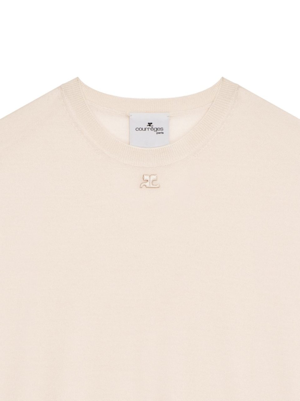 COURREGES Short-Sleeved Top with Ribbed Detailing Neutraal