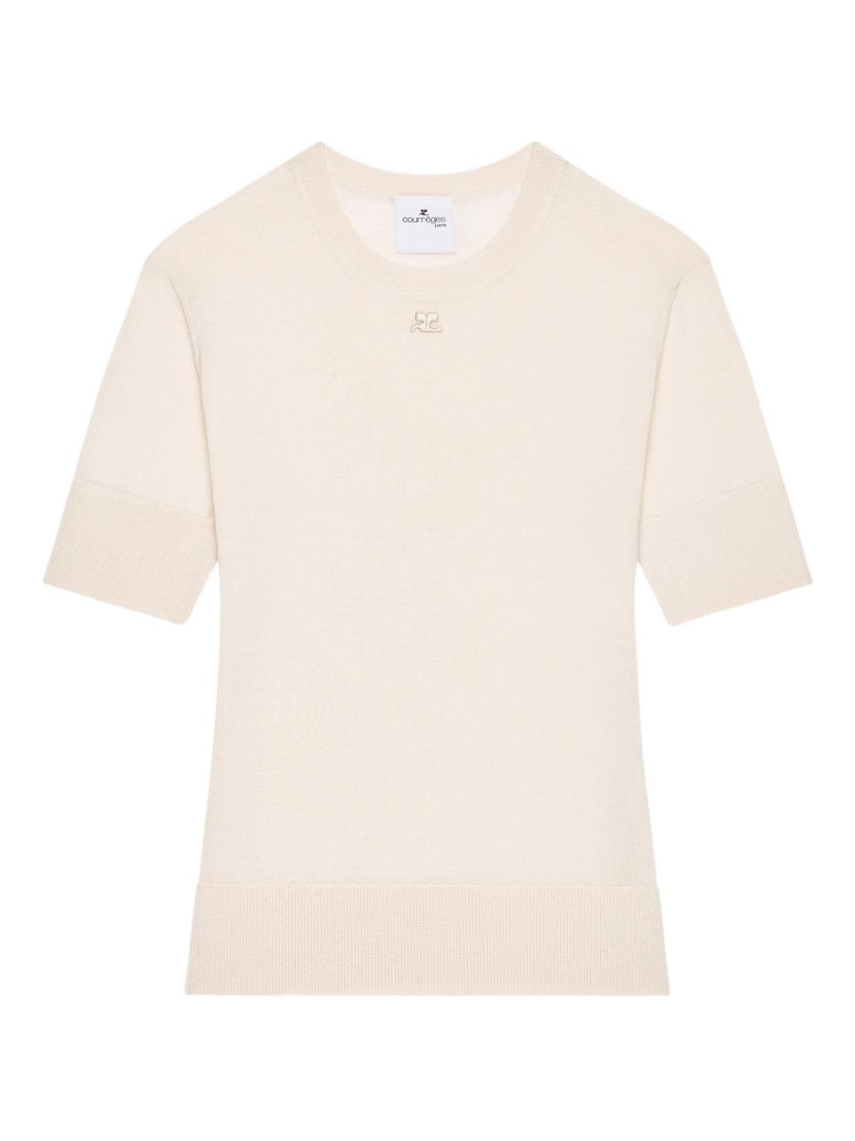 COURREGES Short-Sleeved Top with Ribbed Detailing Neutraal