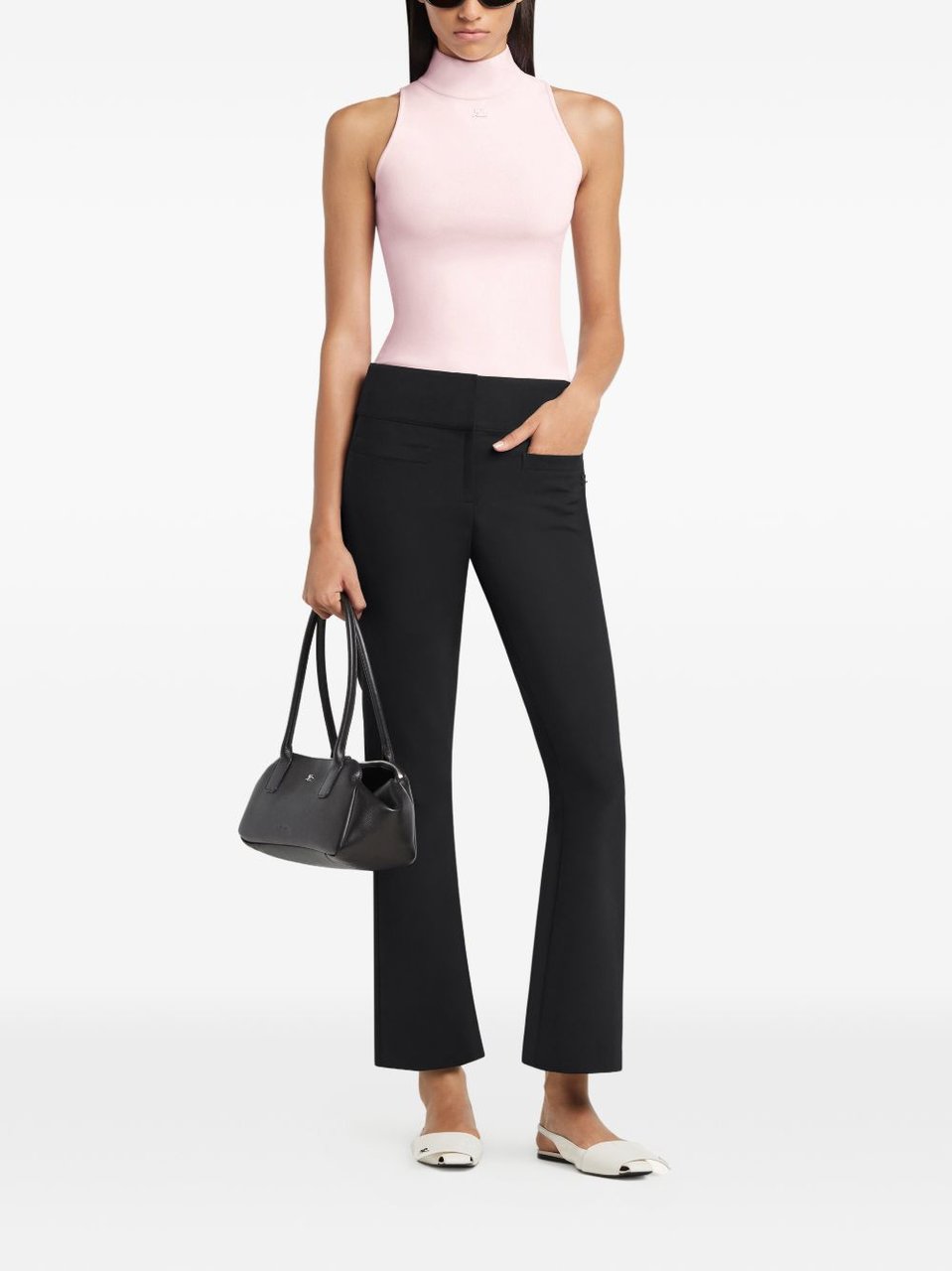 COURREGES Sleeveless Top with High Neckline and Fitted Silhouette Roze