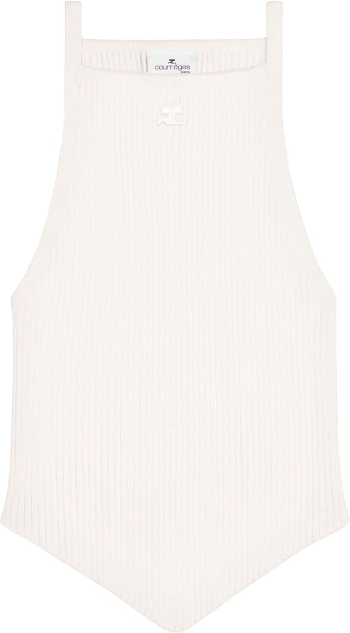 COURREGES Square Neck Sleeveless Knit Top Wit