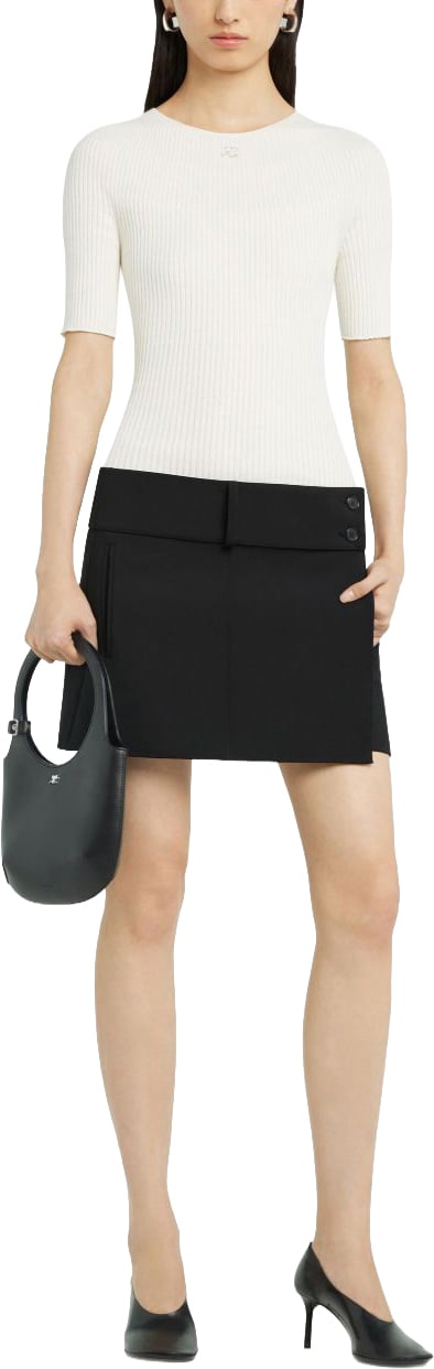 COURREGES Fitted Ribbed Knit Sweater Wit