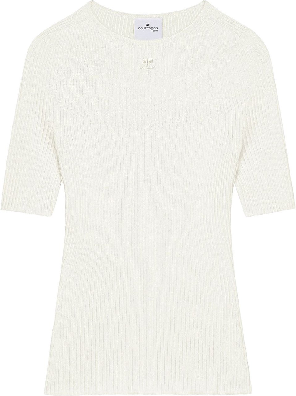 COURREGES Fitted Ribbed Knit Sweater Wit