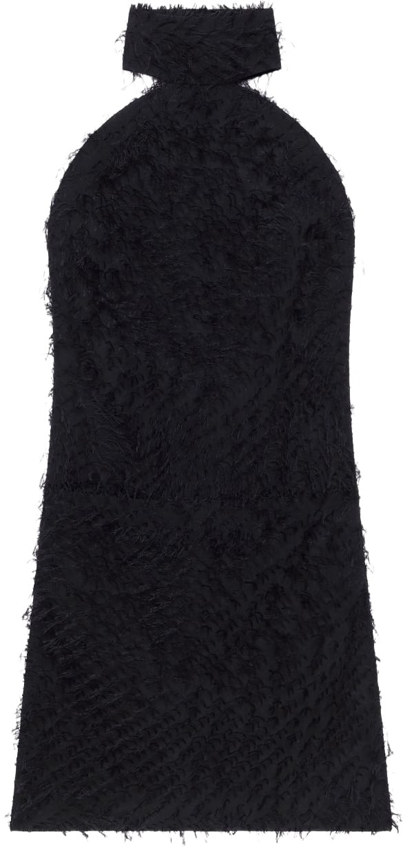 COURREGES Fringed Black Mini Dress Zwart